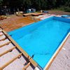 Montáž terasy z tvrdého dřeva kolem bazénu, Trutnov - při realizaci